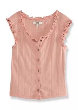 True Craft | NWT Pink Structured Tank Lettuce Ruffle Fitted Shirt
